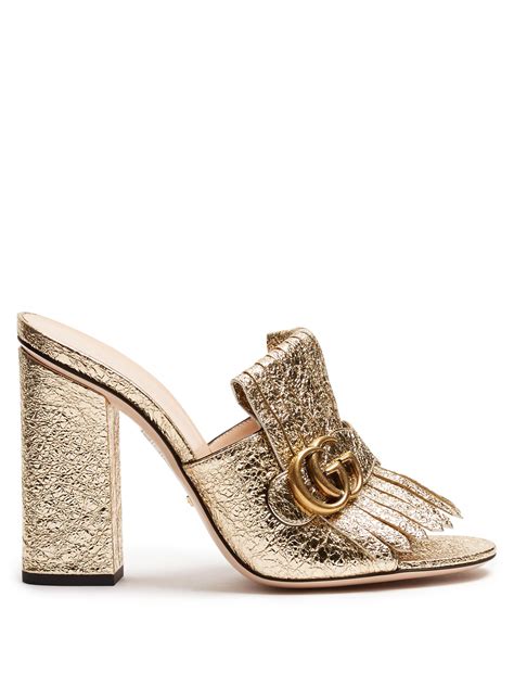 gucci marmont fringe sandals|Gucci Marmont ankle strap sandals.